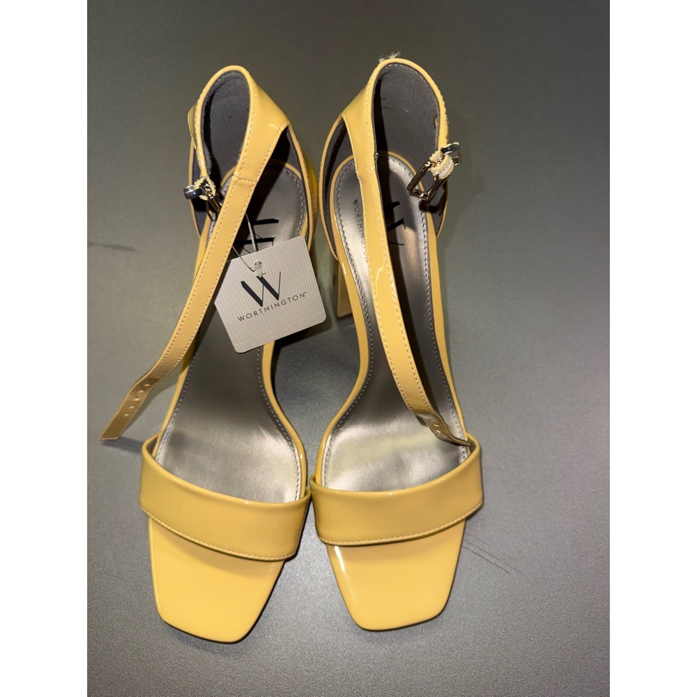 Worthington Womens‎ Soft Yellow Patent Block Heel Ankle Strap Sandals Size 8.5 M